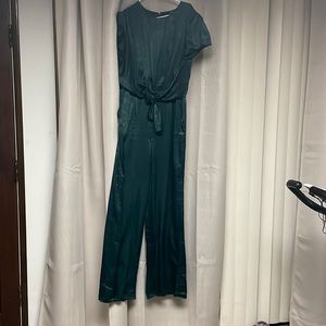 Lulu’s “let me entertain you forest green satin one piece romper